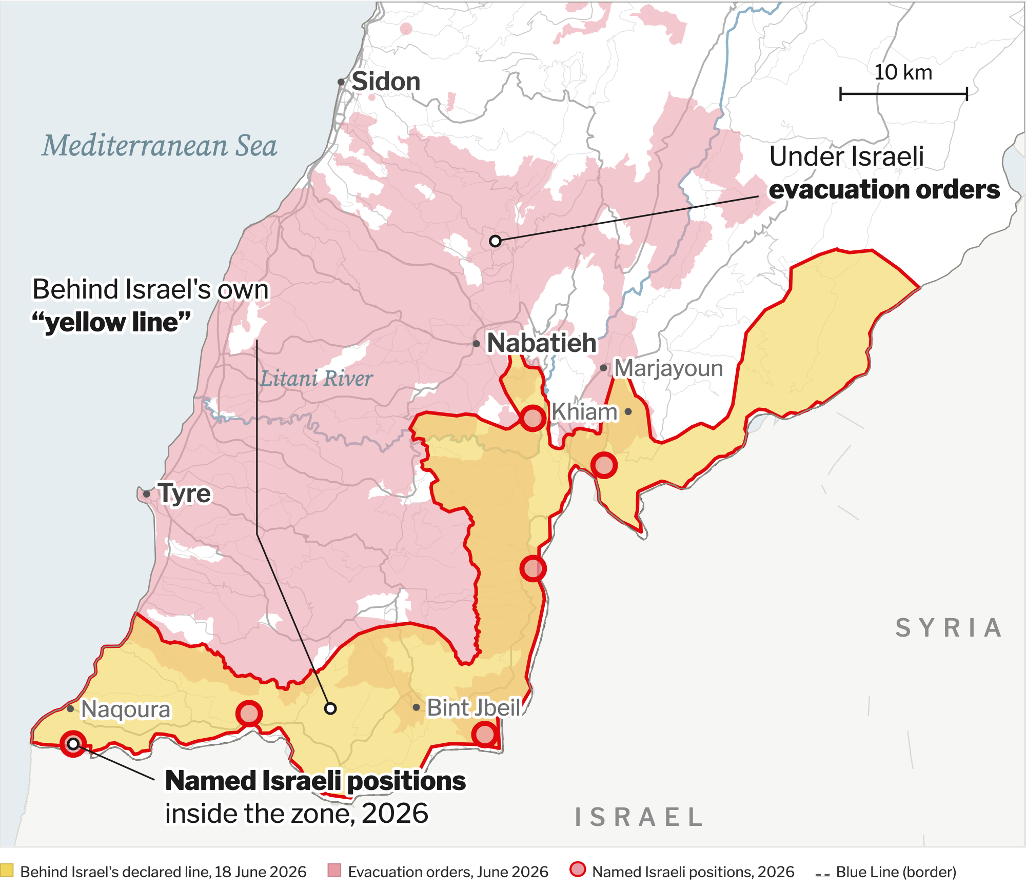 Southern Lebanon: map of the ground Israel controls
