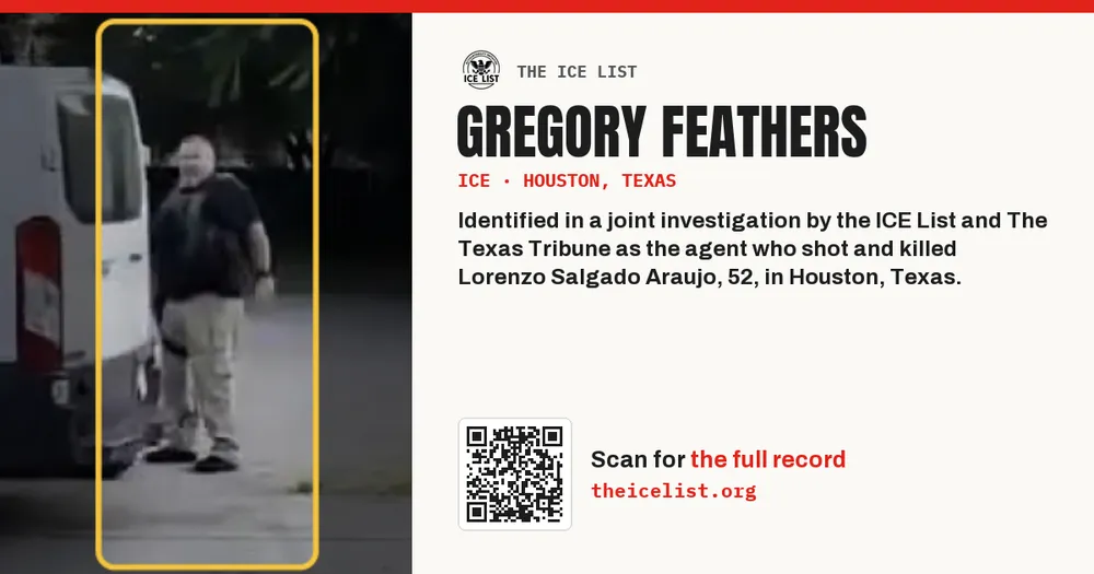 Gregory Feathers at the scene of the shooting of Lorenzo Salgado Araujo, Houston, 7 July 2026