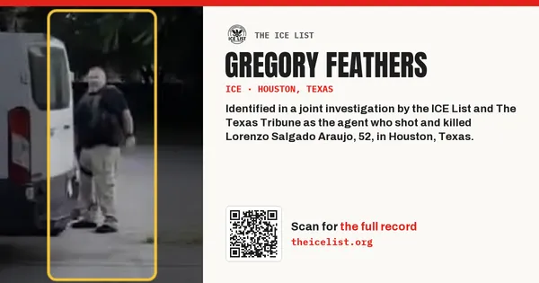 Gregory Feathers at the scene of the shooting of Lorenzo Salgado Araujo, Houston, 7 July 2026