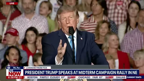 Donald Trump speaking at a rally in Grand Island, Nebraska